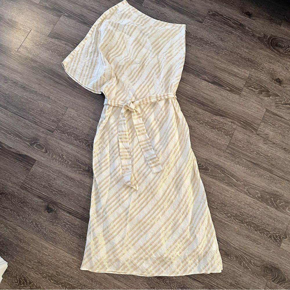 Calypso St Barth Adela One Shoulder Linen Blend Belted Maxi Dress